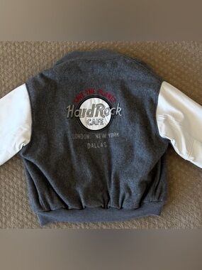 NEW Hard Rock Café Gray & White Collectible leather sleeve Jacket